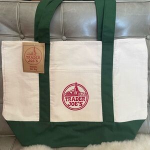 Trader Joe’s Large Hunter Green and White Tote Bag